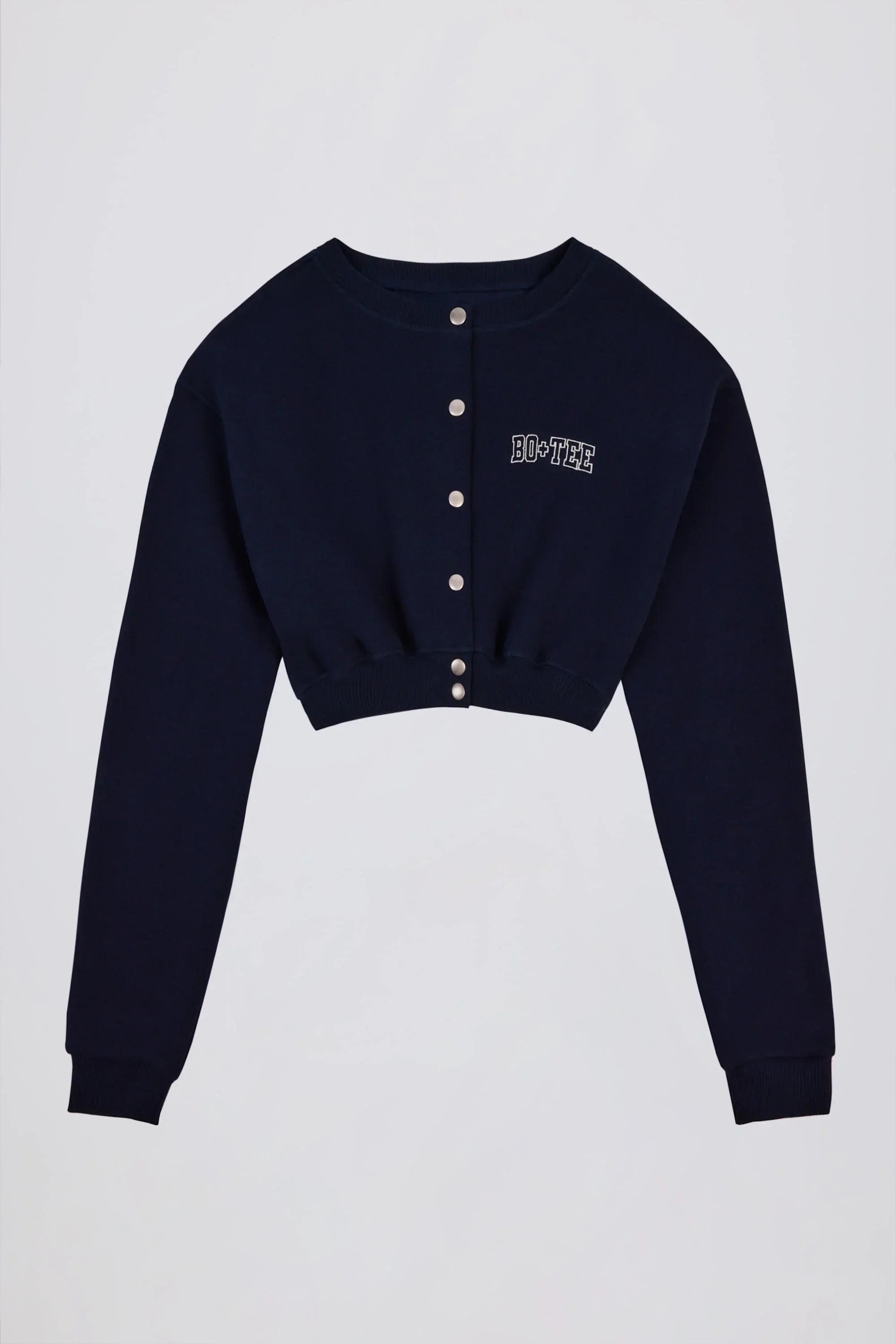 Brushed Jersey Button Up Cropped Cardigan in Classic Navy