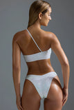 Embellished One Shoulder Bandeau Bikini Top in White
