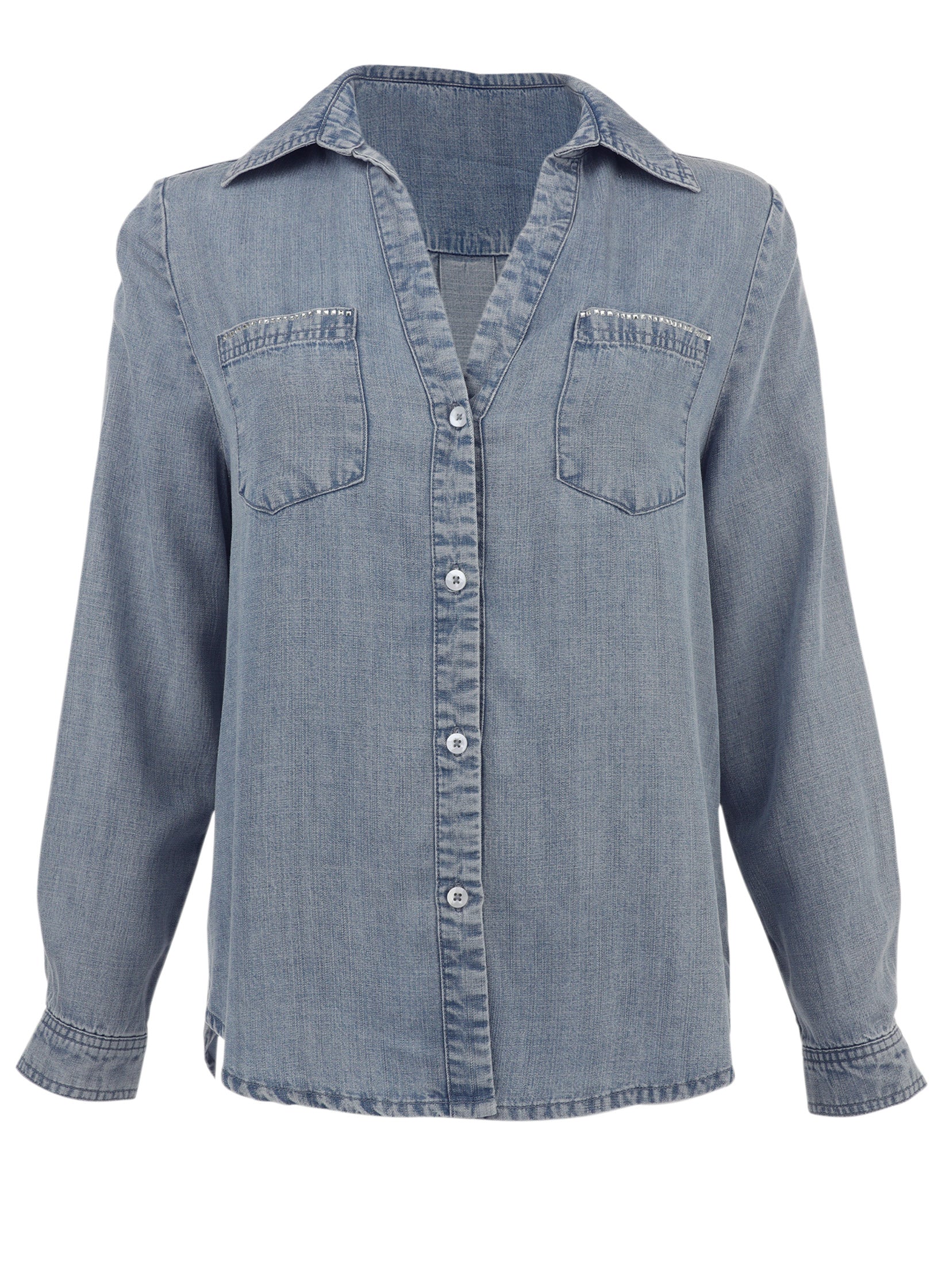 Chambray Button Down Top Medium Wash
