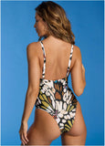 Beaded Plunging Swimsuit Butterfly Cheetah