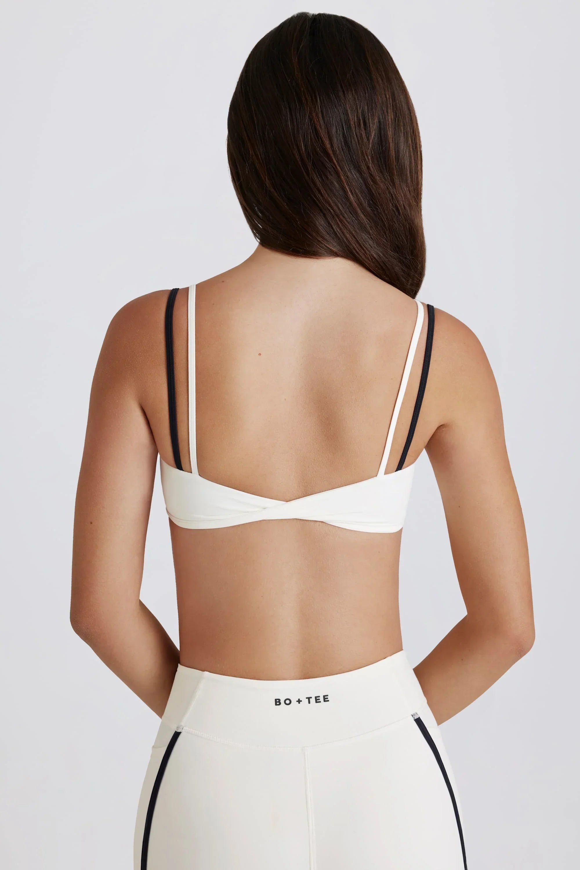 Soft Active Twist Back Layered Sports Bra in Coconut