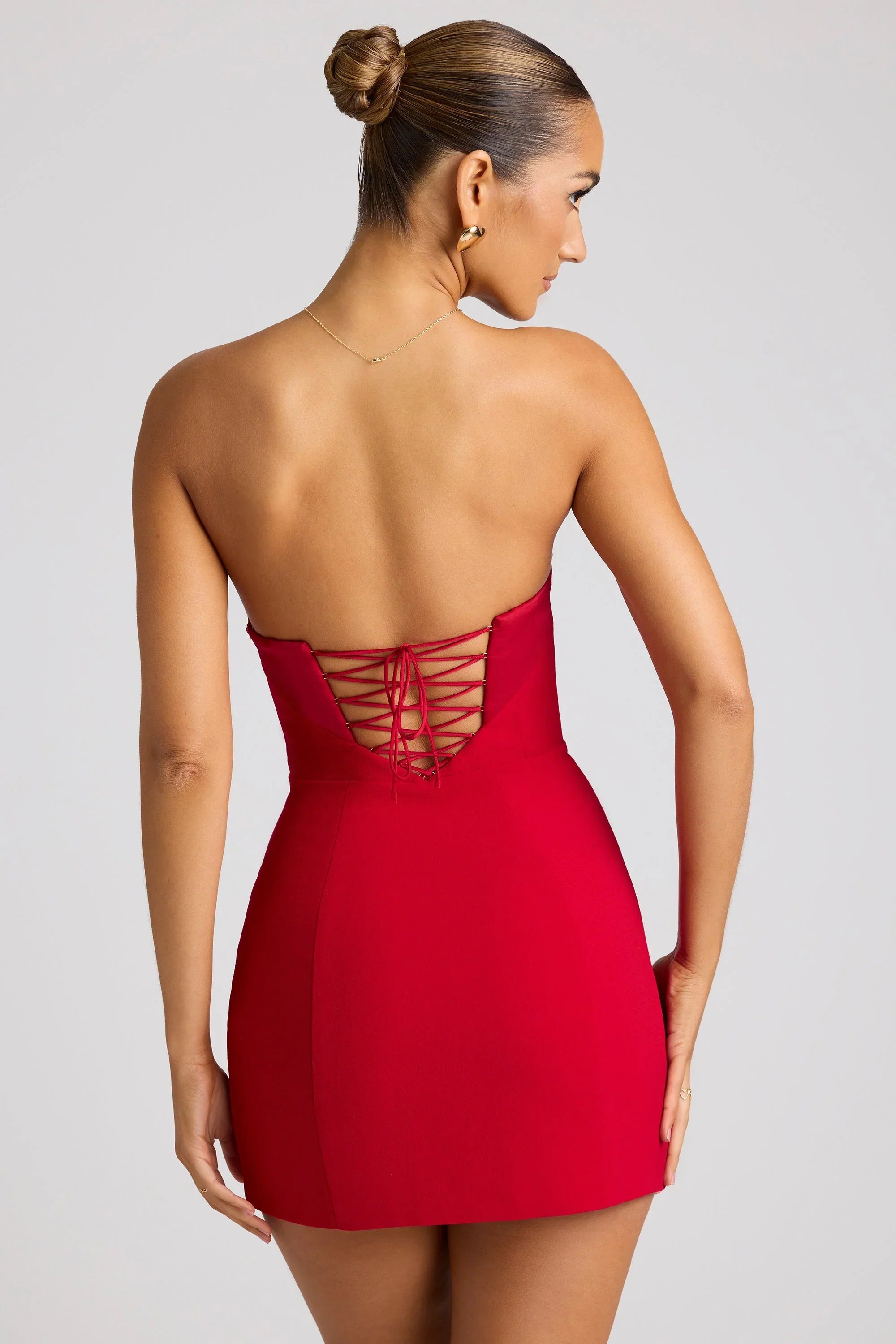 Strapless A Line Mini Dress in Fire Red