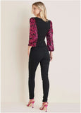 Sheer Sequined Sleeve Top Black Pink