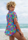 Beach Button Down Shirt Flower Garden