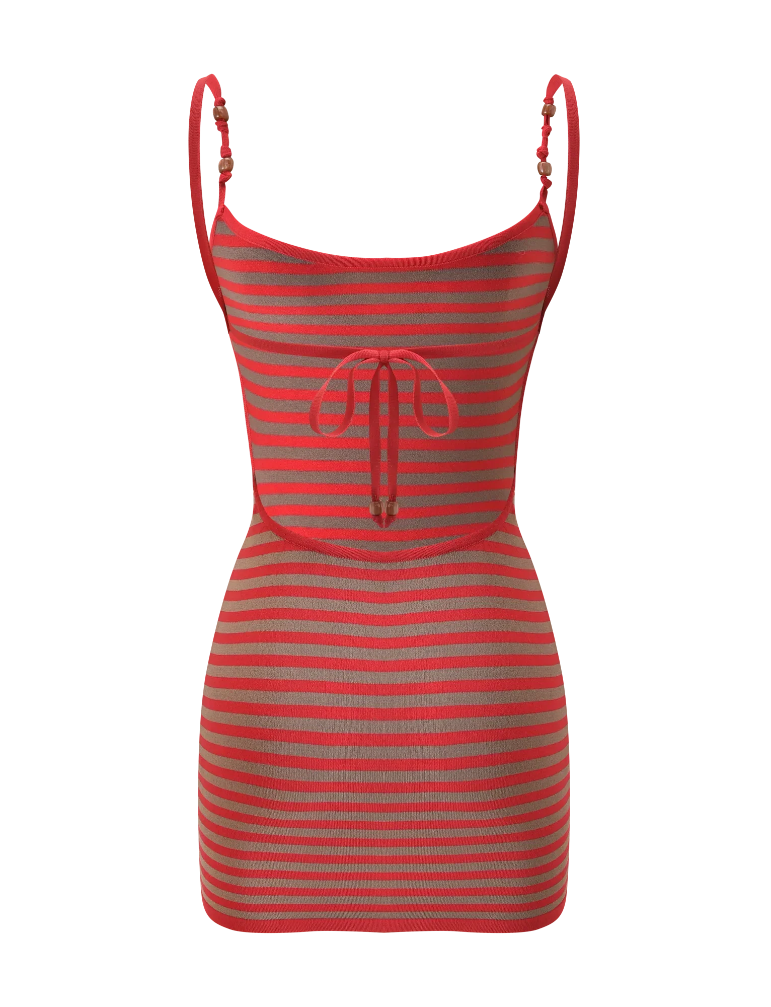 REVERIE KNIT BEADED MINI DRESS RED MUSHROOM STRIPE