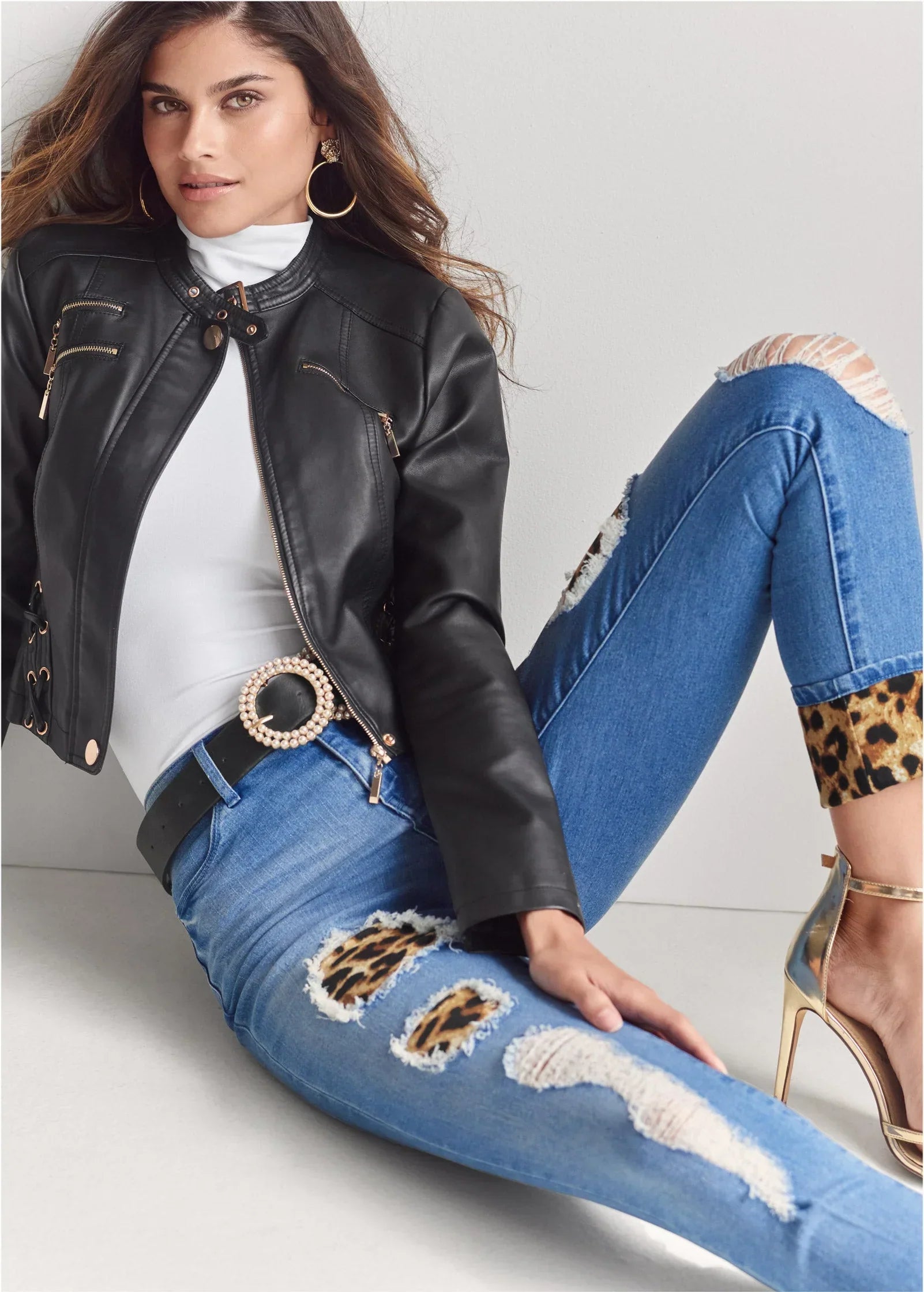 Leopard Cuffed Jeans Light Wash