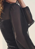Sheer Smocked Top Jet Black