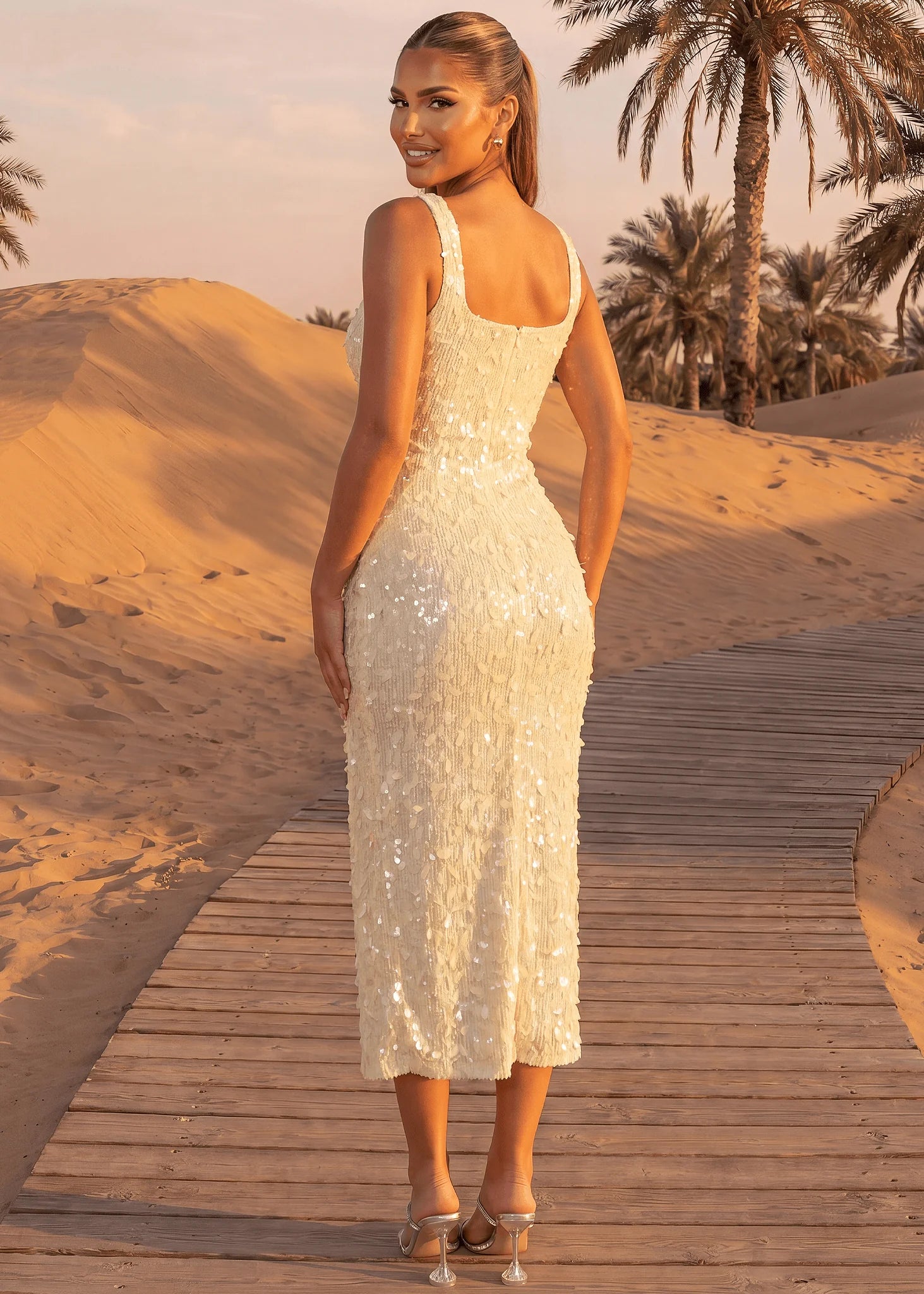 Flutter Away Sequin Maxi Dress Yellow
