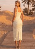 Flutter Away Sequin Maxi Dress Yellow
