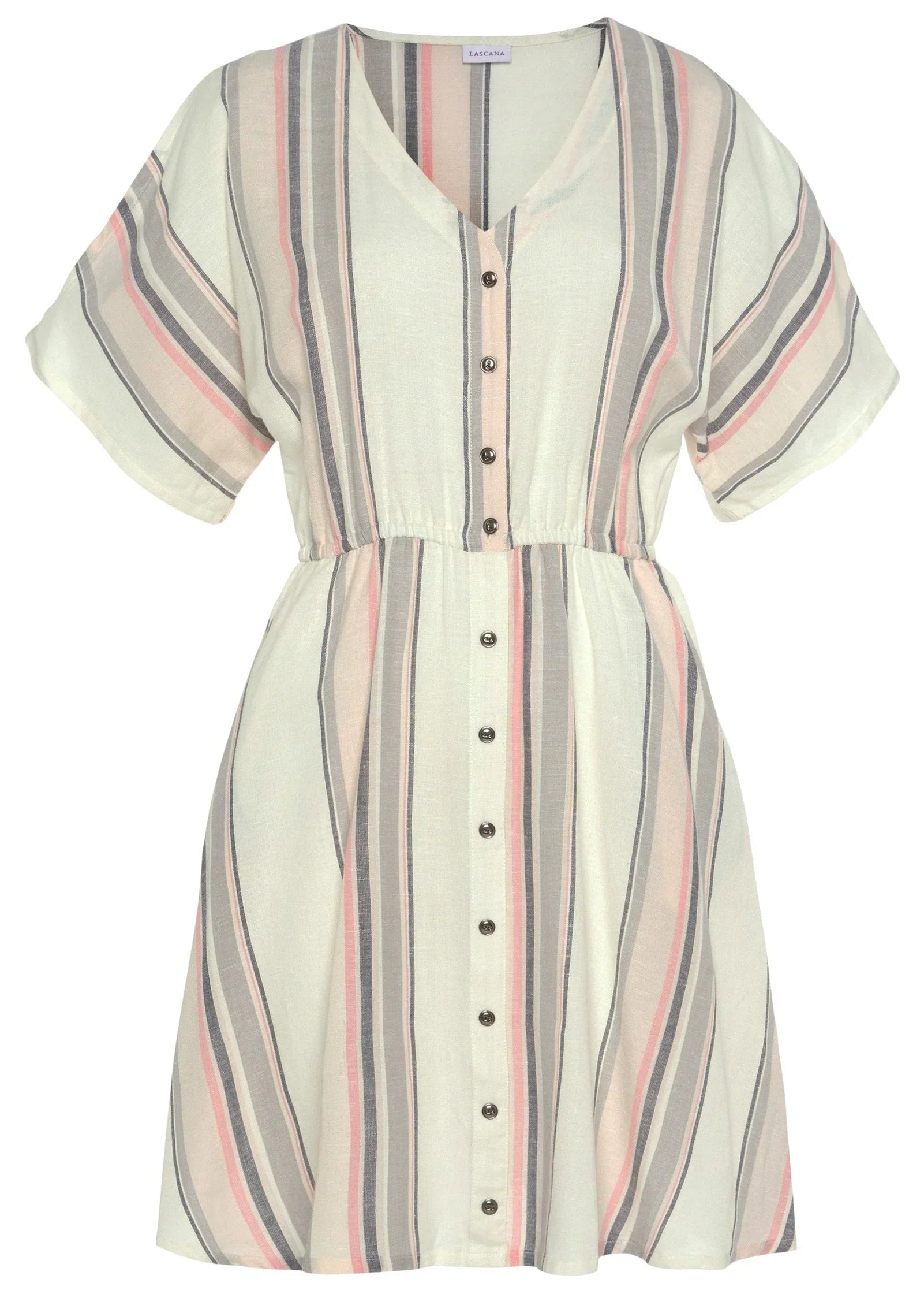 Button Cold Shoulder Dress White Multi