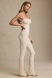 Bow Detail Lace Flared Jumpsuit in Ivory