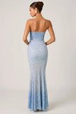 Embellished Sweetheart Neck Fishtail Gown in Sky Blue