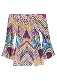 Bell Sleeve Printed Top White Multi