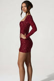 Embellished Sweetheart Neck Mini Dress in Red