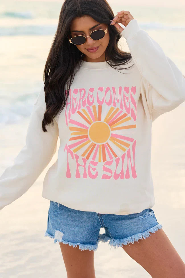 Here Comes The Sun Burst Cream Graphic Sweatshirt