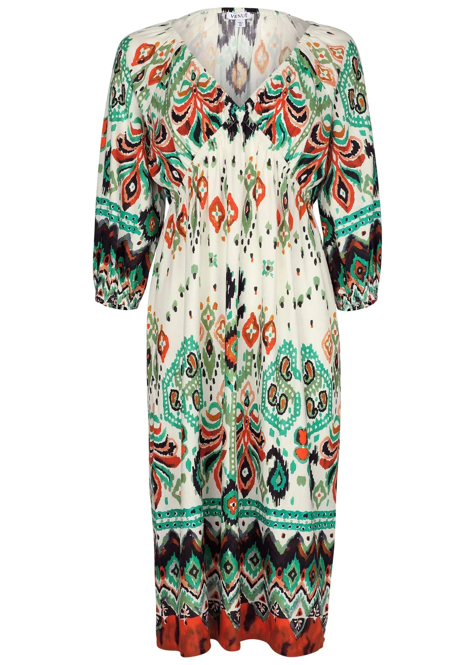 V Neck Midi Dress Seti Olive Ikat