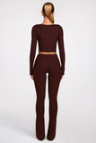 Modal Mid Rise Flared Trousers in Chocolate Brown