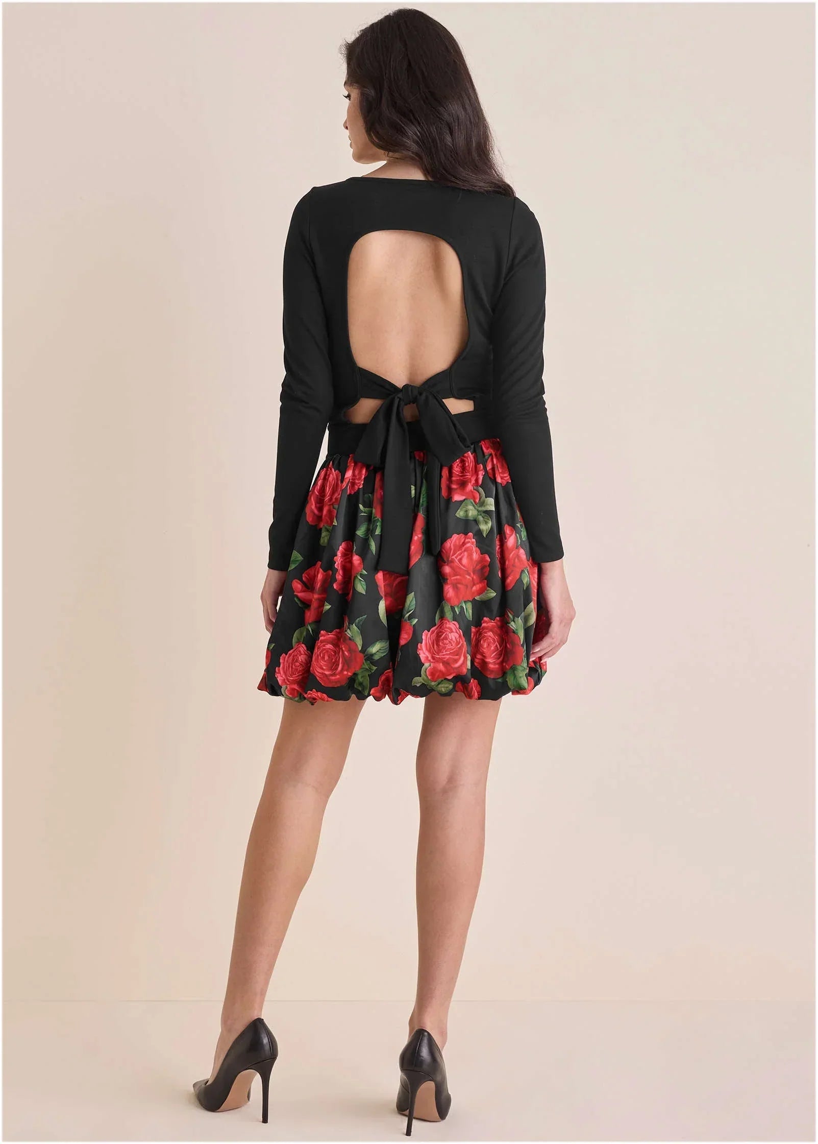 Long Sleeve Bubble Hem Mini Antique Roses