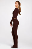 Modal Mid Rise Flared Trousers in Chocolate Brown