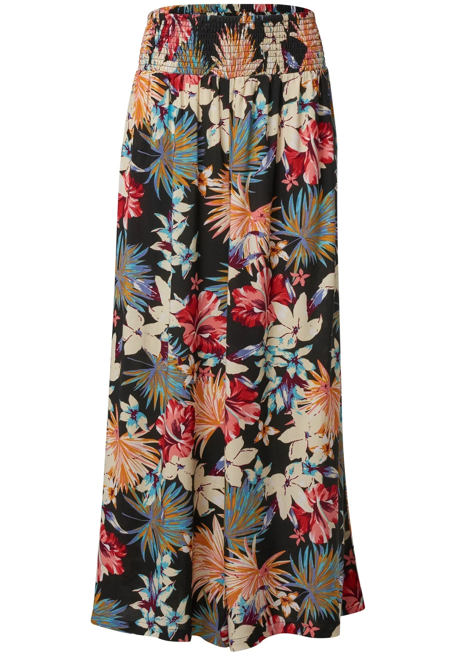 Smocked Waist Flared Pants Black Multi