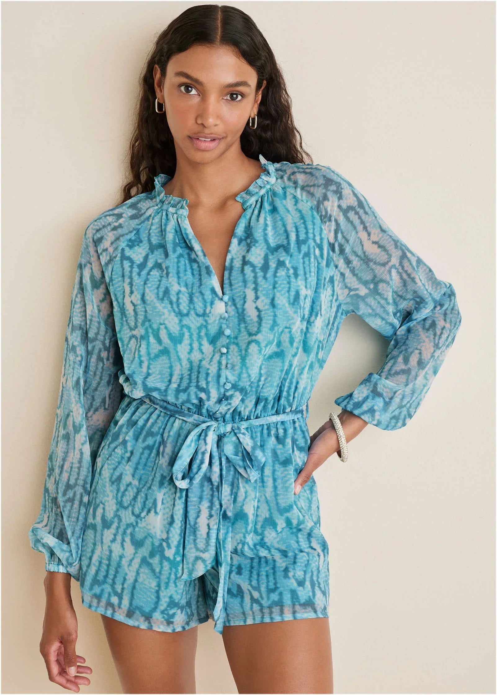 Crinkle Chiffon Romper Water Snake
