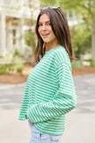 Nylah Green Striped Long Sleeve Crewneck Top