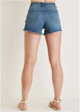 Step Hem Embroidered Short Medium Wash