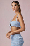 Ruffle Tie Front Crop Top in Powder Blue