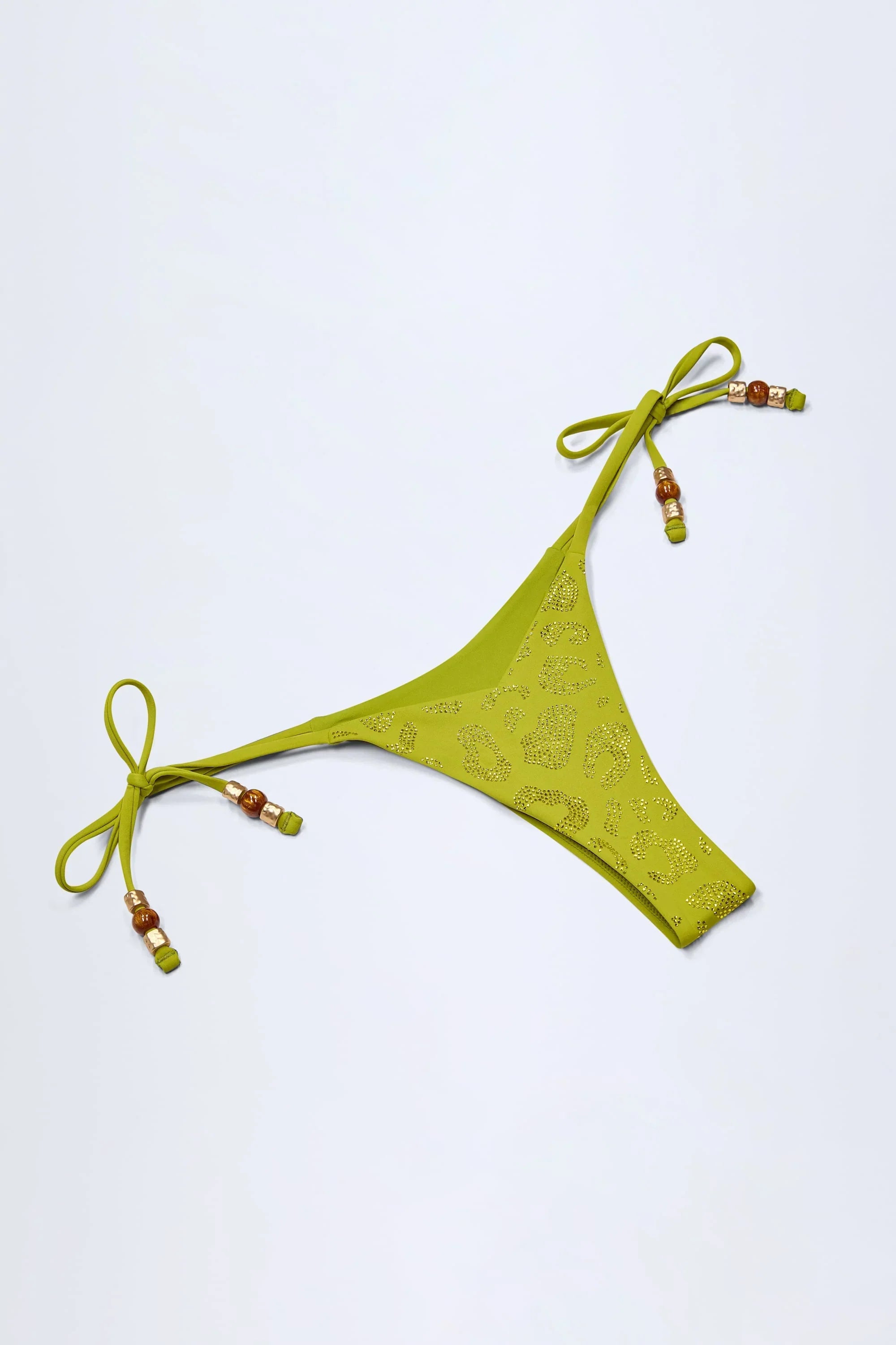 Charm Detail Thong Bikini Bottoms in Olive Green
