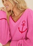 Anchor V Neck Sweater Hot Pink