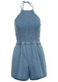 Smocked Chambray Romper Medium Wash