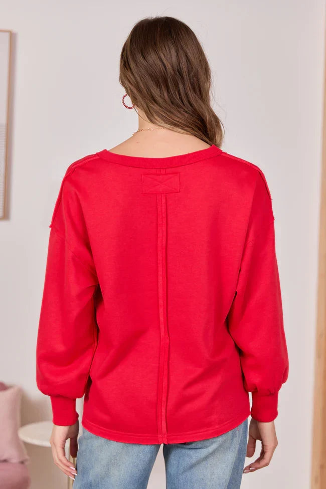 Masyn Red V Neck Pullover