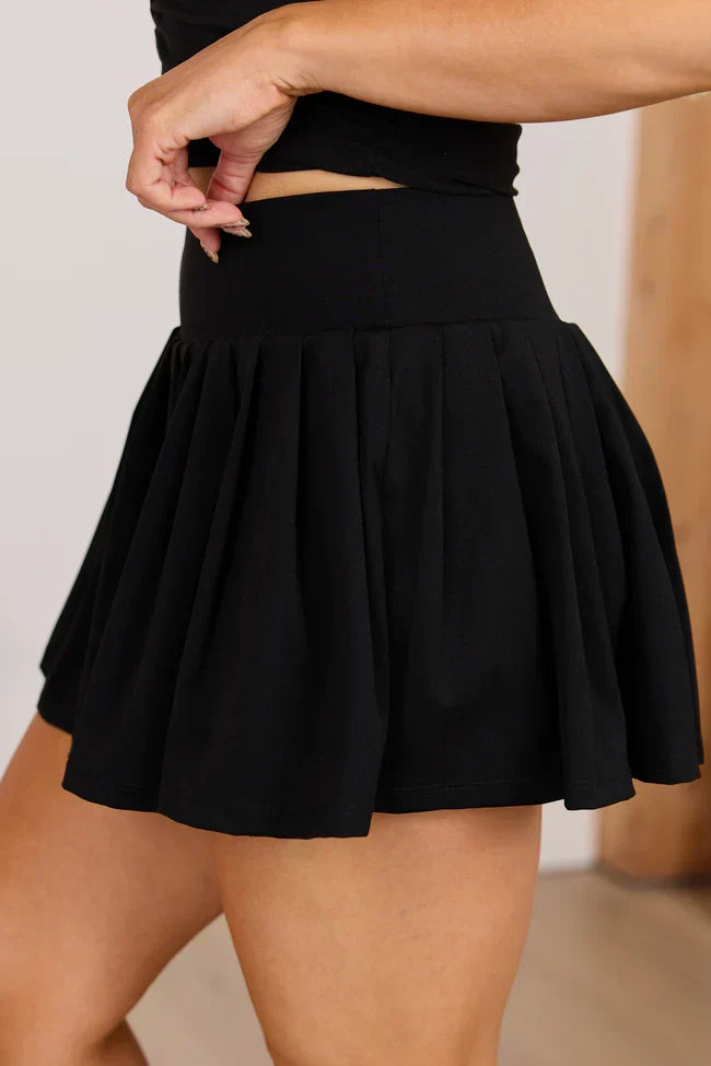 For The Win Black Pleated Tennis Skirt