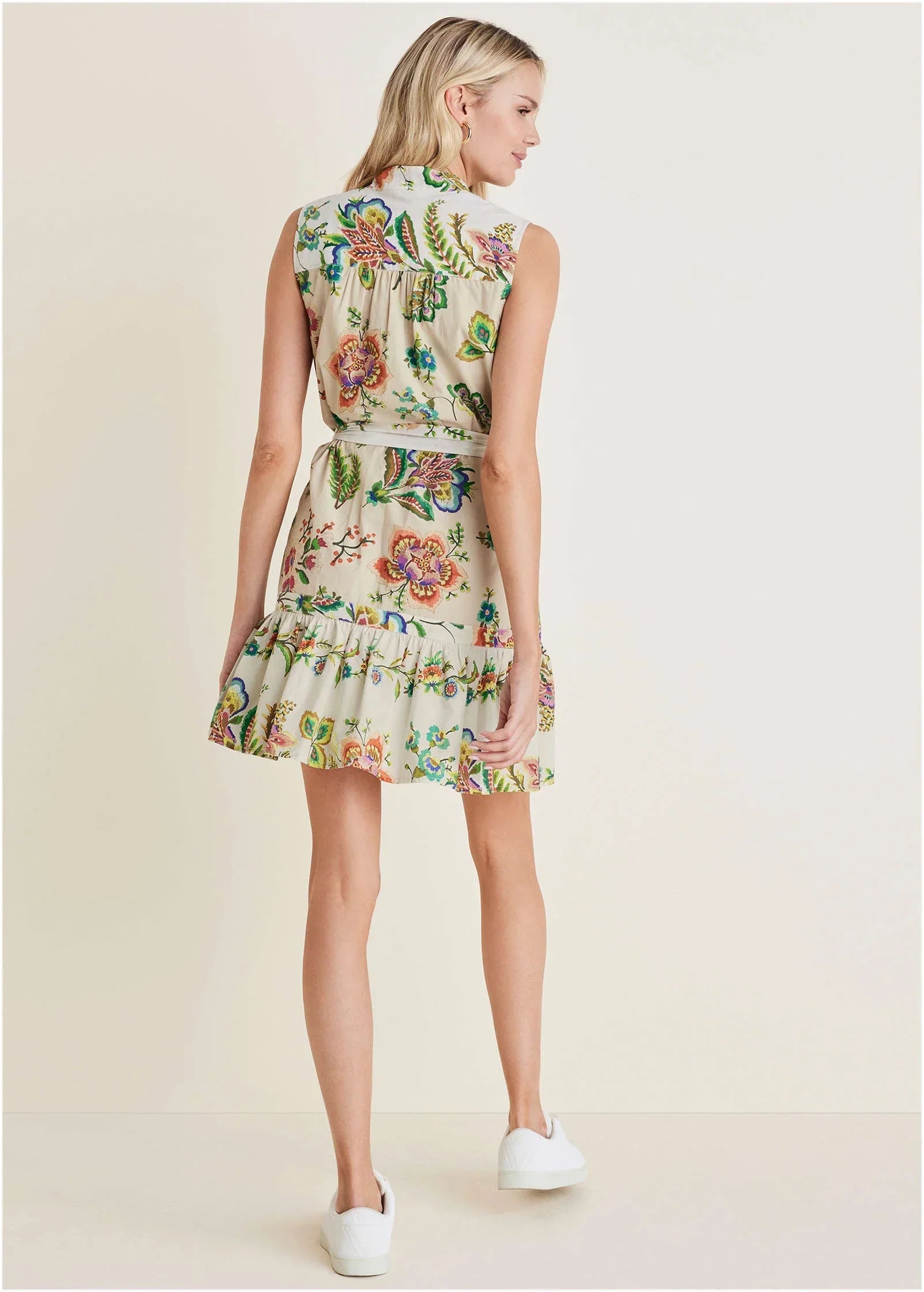 Ruffle Hem Shirt Dress Allover Needlework Floral
