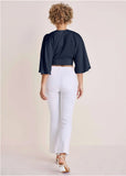 Kimono Sleeve Faux Wrap Top Navy