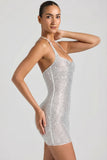 Embellished Halterneck Mini Dress in White