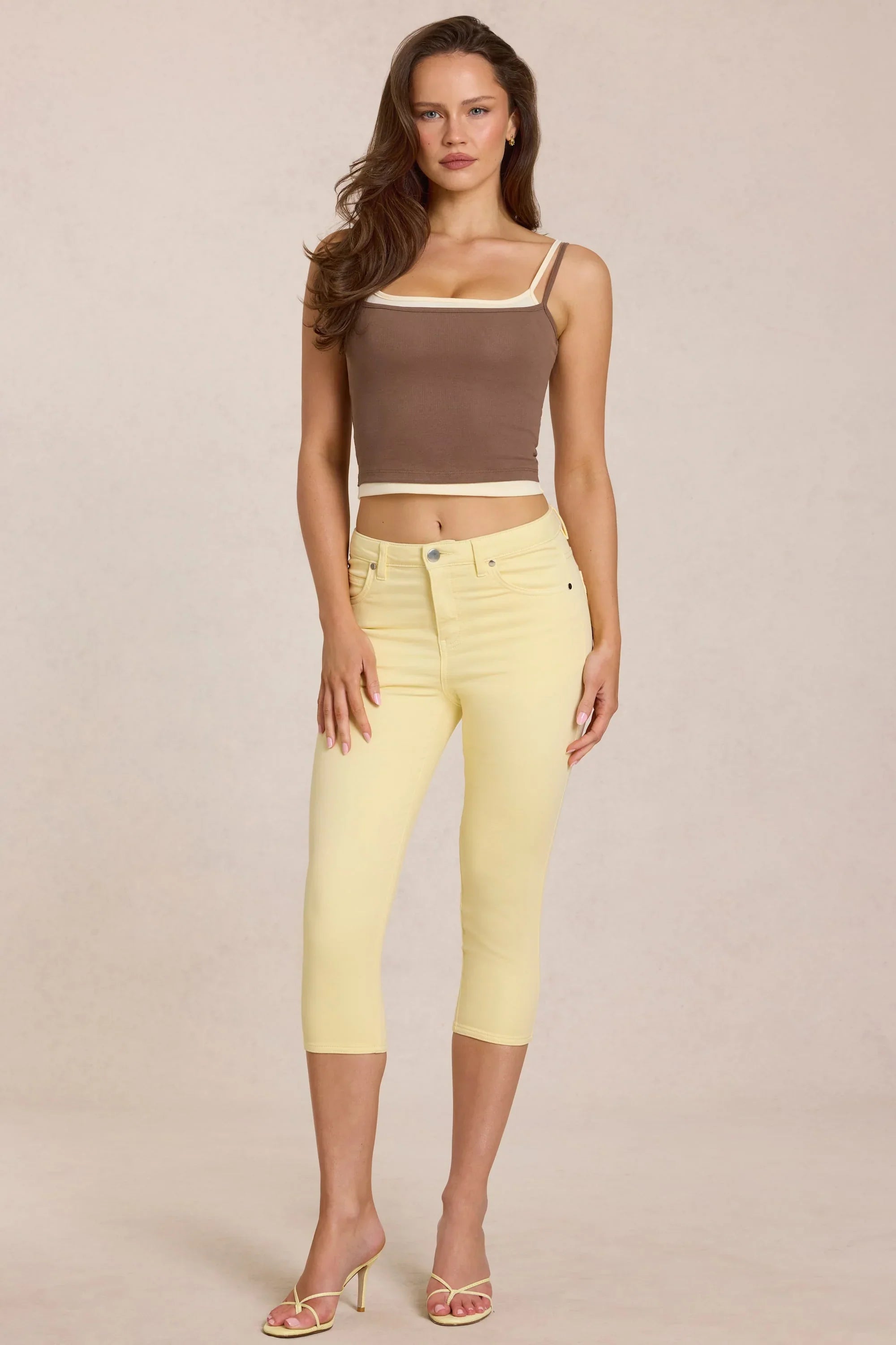 Mid Rise Capri Jeans in Lemon Yellow