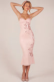 Embellished Peekaboo Fluted Hem Midaxi Dress in Pink
