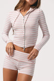 Ribbed Jersey Cropped Hoodie in Pink Stripe