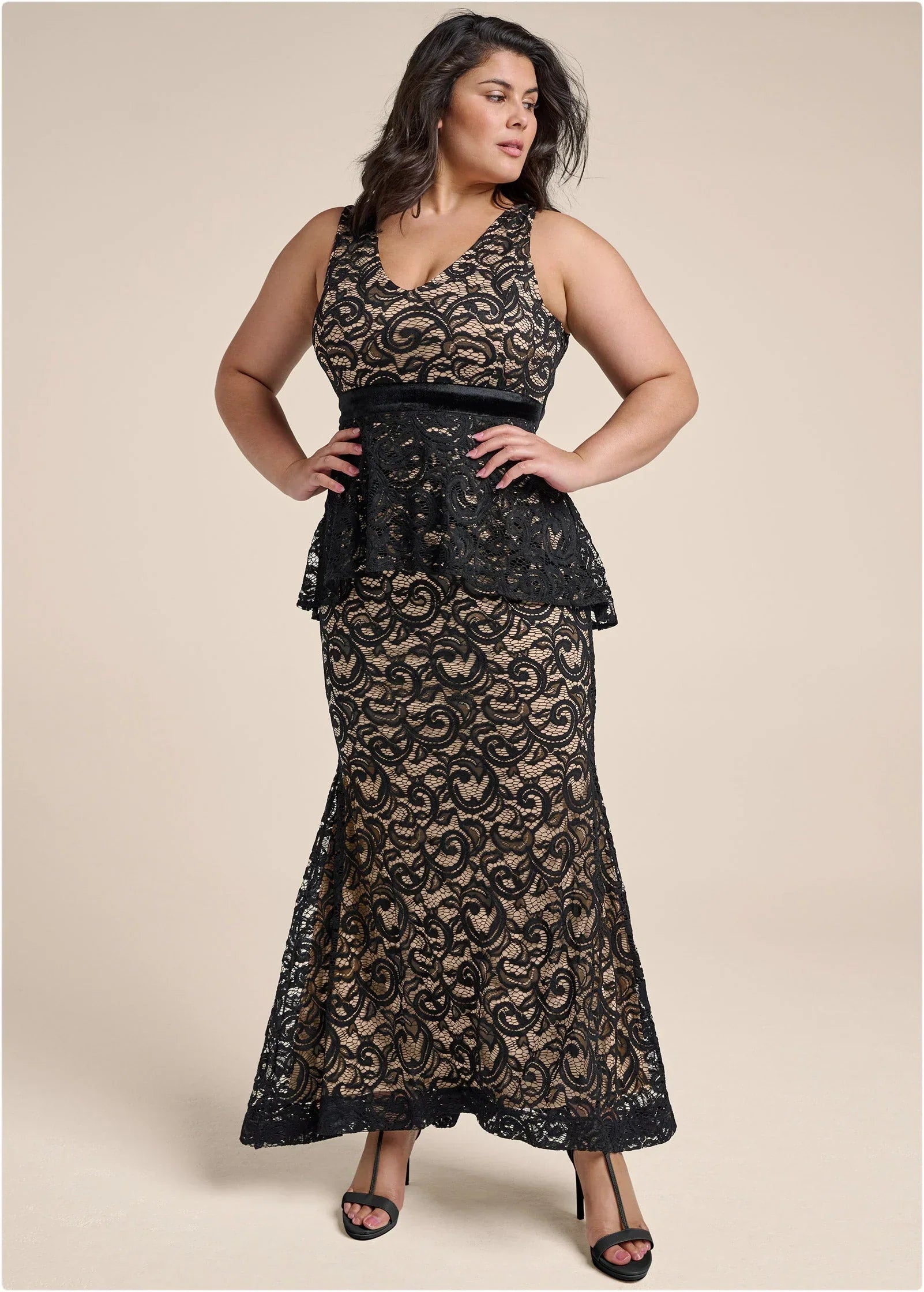 Tiered Lace Gown Black
