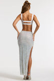 Embellished Mid Rise Gown Skirt in Silver