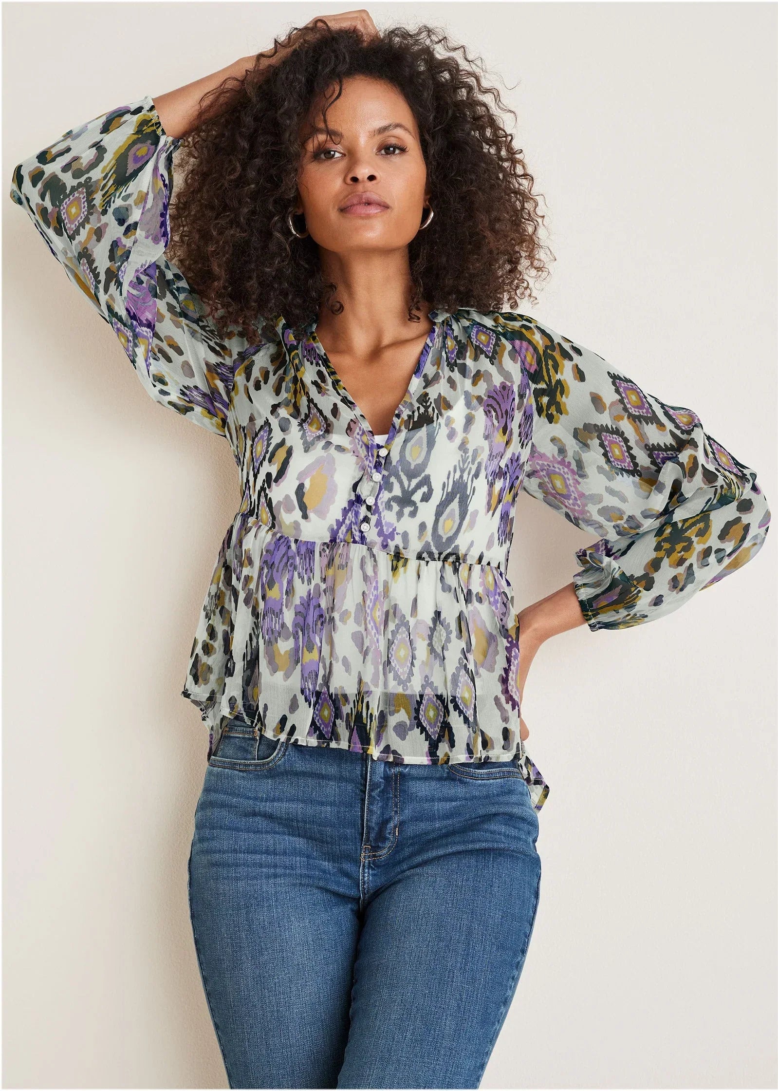 Chiffon Printed Blouse Desert Ikat
