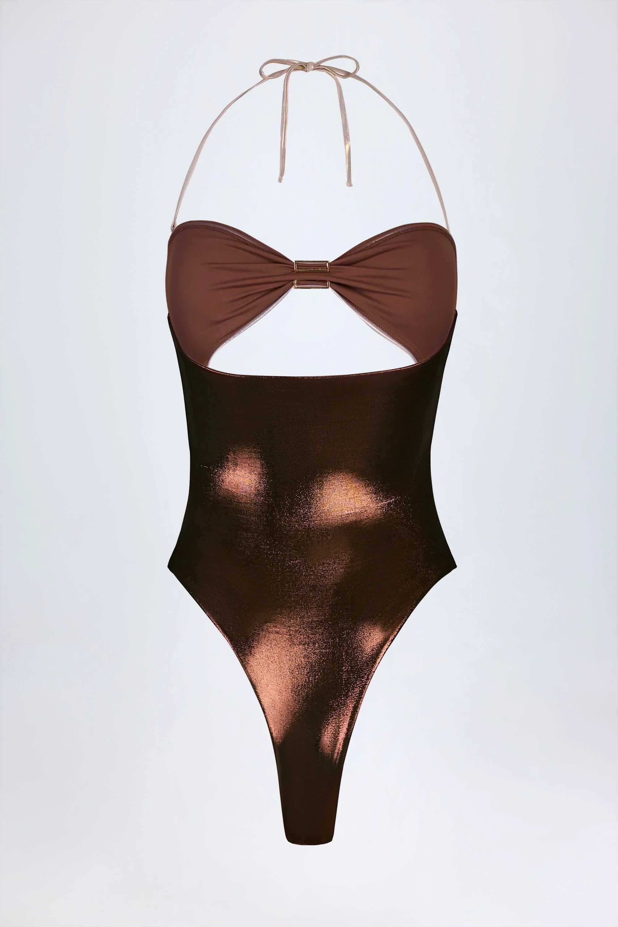 Panelled Cut out Swimsuit in Bronze Gold