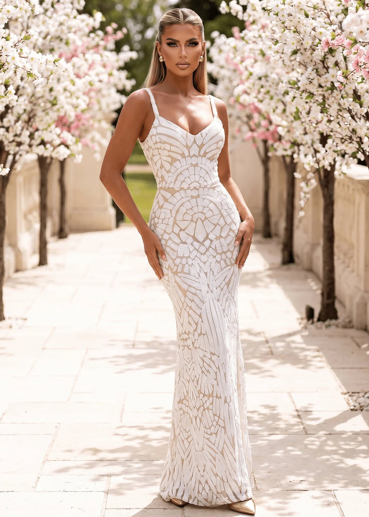 Love In Motion Embellished Maxi Dress White