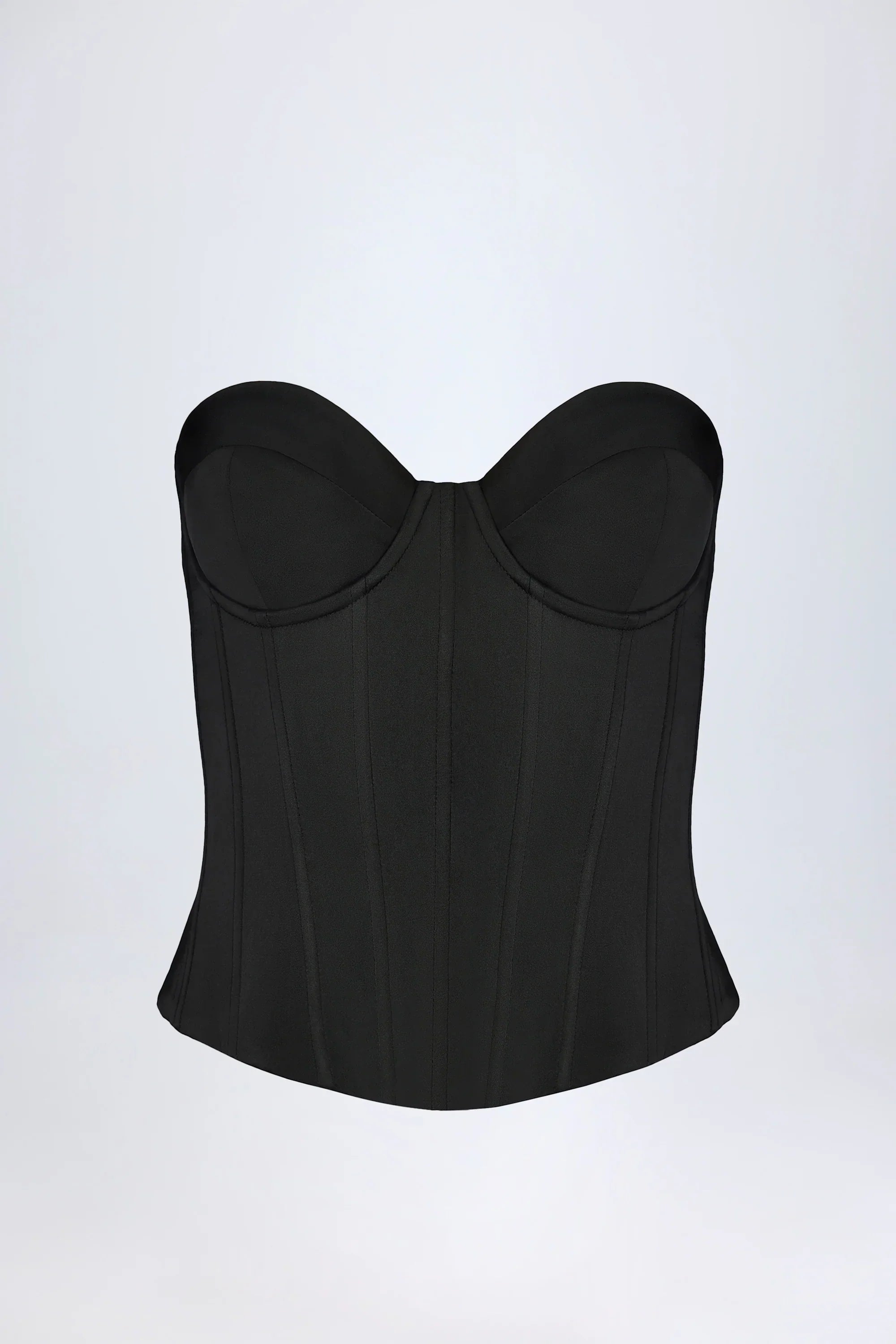 Satin Lace Up Corset Top in Black