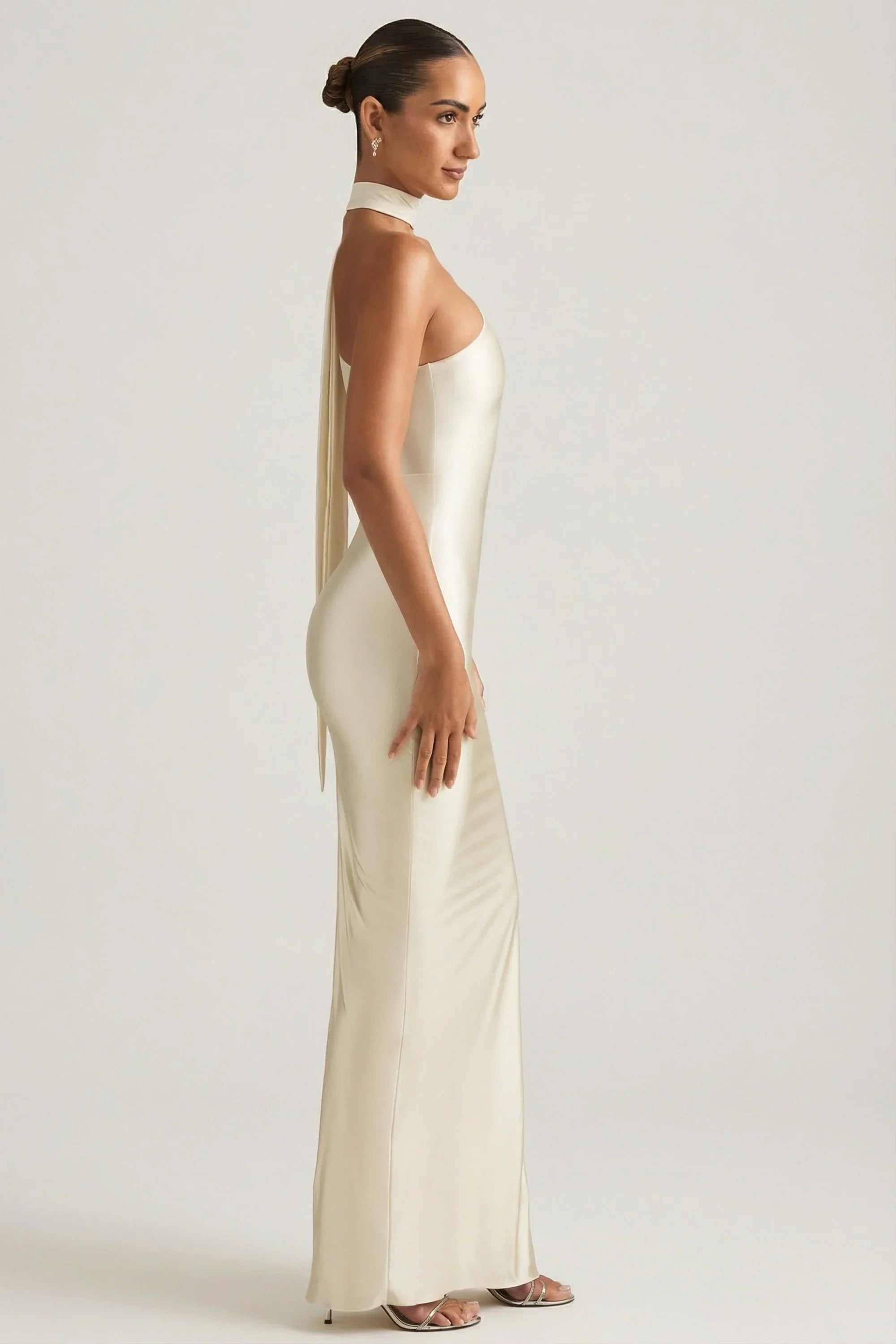 Asymmetric Scarf Detail Maxi Dress in Ivory