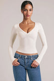V Neck Long Sleeve Top in Vanilla