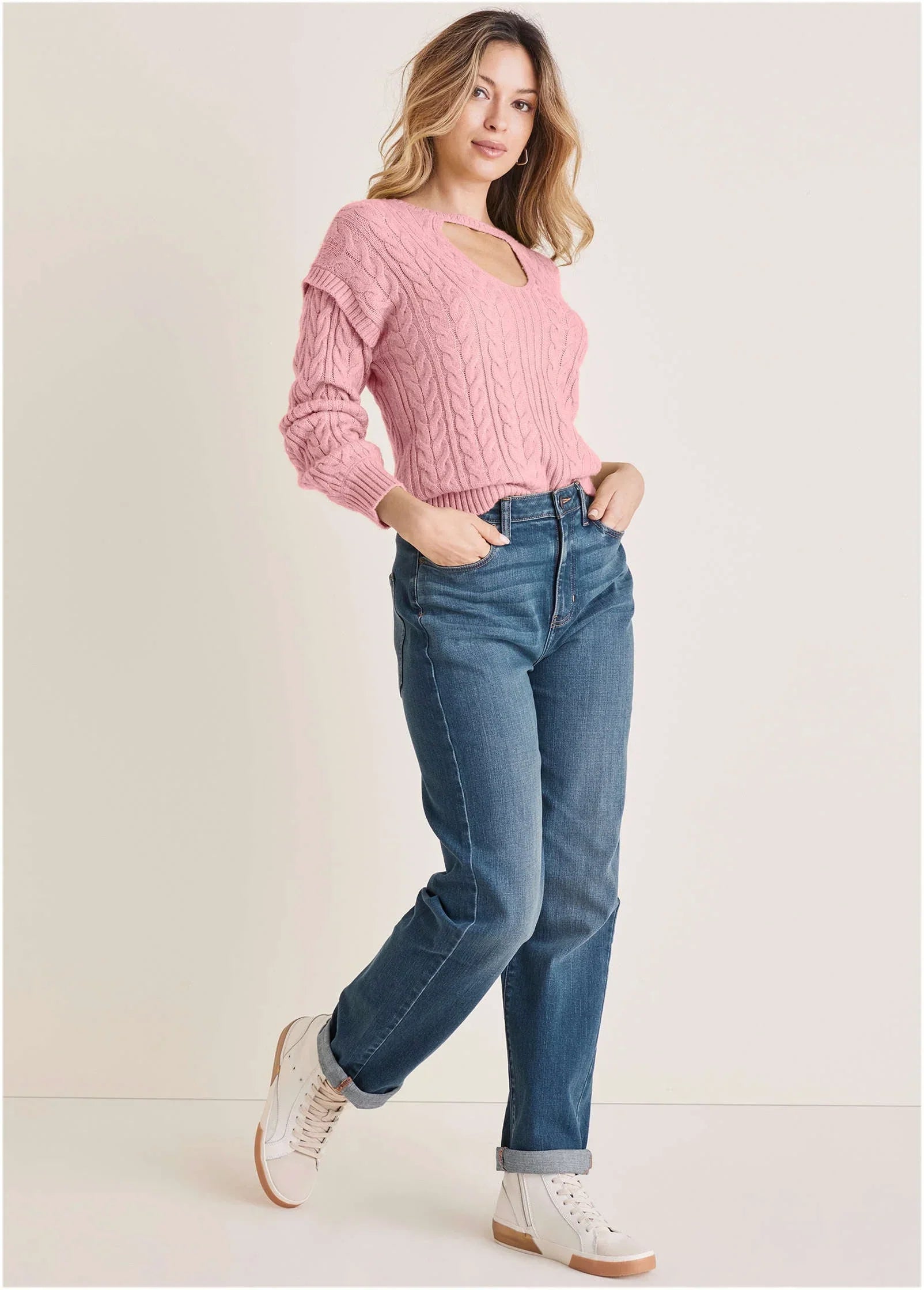 Cable Knit Cut Out Sweater Bleached Mauve
