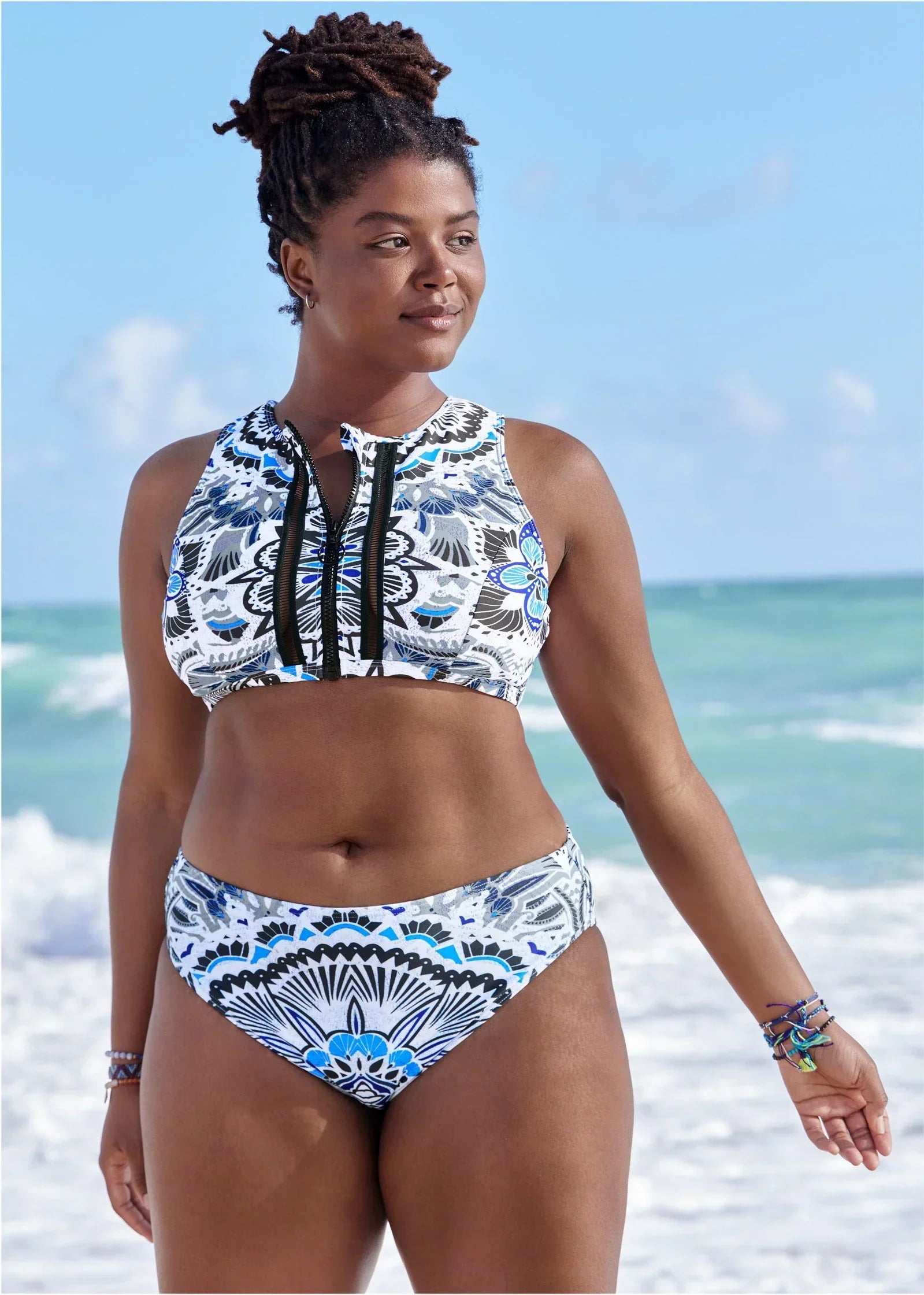 Lorelai High Neck Zip Top Calypso Bloom