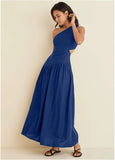 Linen Cutout Maxi Dress Sodalite Blue